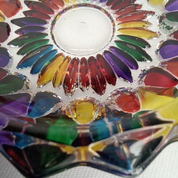 Vintage Glass Ashtray Rainbow Colored Hand Painted In Murano Italy 1970s - Picture 4 of 11